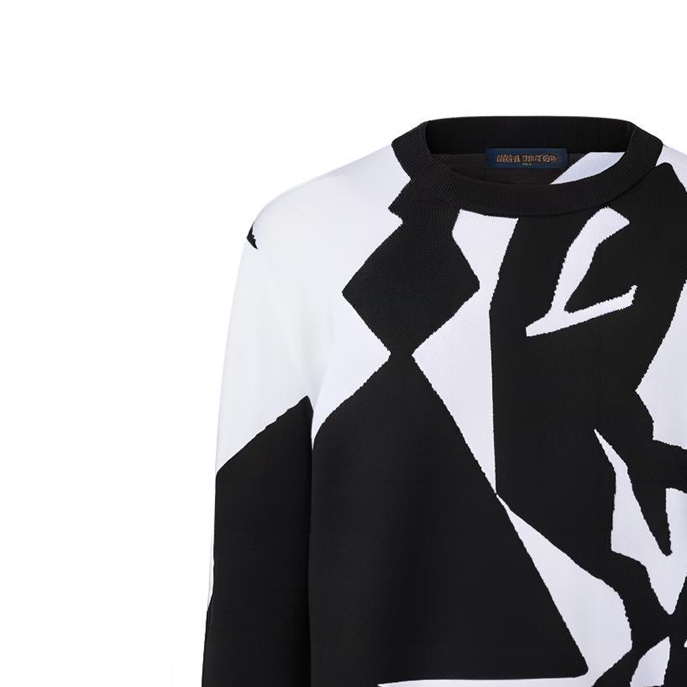 Purchase LOUIS VUITTON SS23  Black White Logo Abstract Pattern Crewneck Sweater. 1AAU2Y