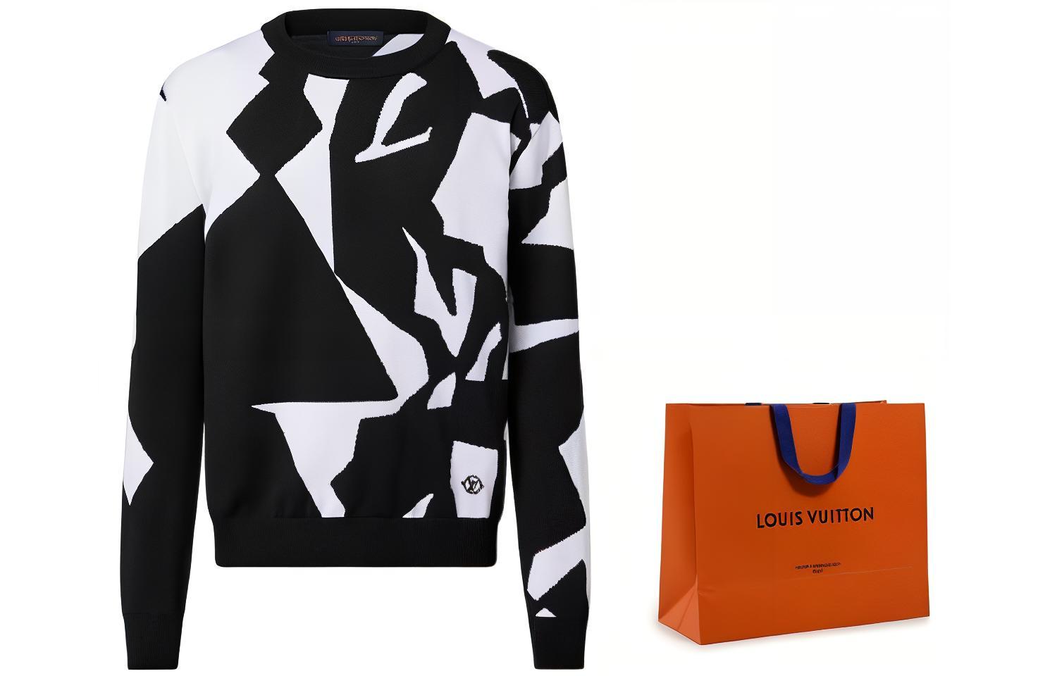 Cheap LOUIS VUITTON SS23  Black White Logo Abstract Pattern Crewneck Sweater. 1AAU2Y