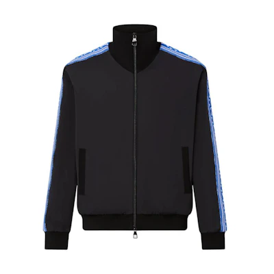 LOUIS VUITTON SS23 Black Zip-Up Logo Track Jacket with Stand Collar 1AAU50