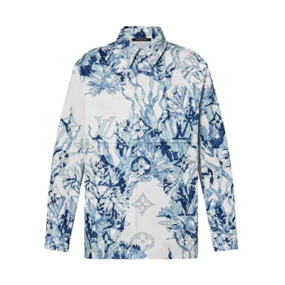 LOUIS VUITTON SS23 Blue Alphabet Print Long-Sleeve Button-Up Shirt. 1ABNSQ