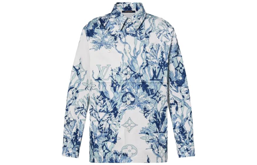Order ルイヴィトン SS23 ブルーアルファベットプリント 長袖 ボタンアップシャツ. 1ABNSQ