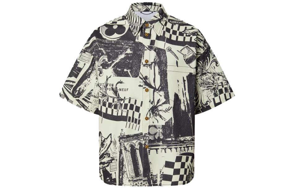 LOUIS VUITTON SS23  Ivory White Pattern Print Short-Sleeve Shirt 1AB529
