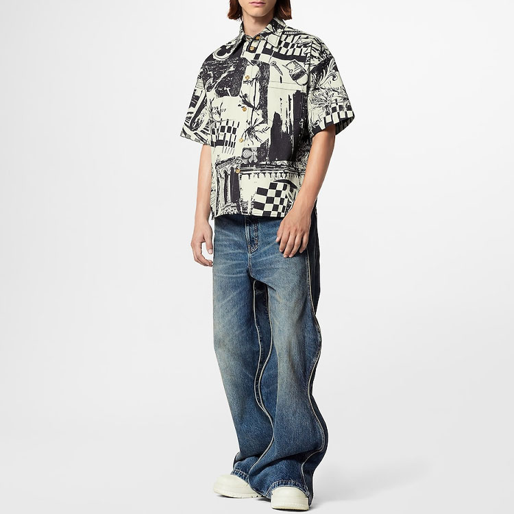 Lookbook 루이비통 SS23 아이보리 화이트 패턴 프린트 반팔 셔츠 1AB529