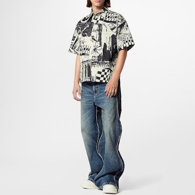 루이비통 SS23 아이보리 화이트 패턴 프린트 반팔 셔츠 1AB529 Lookbook 루이비통 SS23 아이보리 화이트 패턴 프린트 반팔 셔츠 1AB529