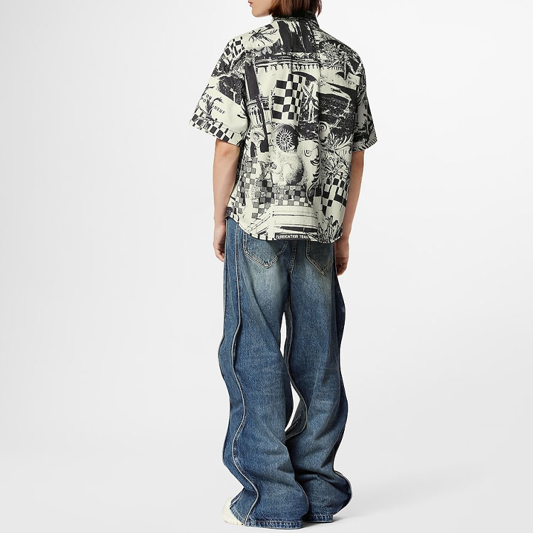 Shop 루이비통 SS23 아이보리 화이트 패턴 프린트 반팔 셔츠 1AB529