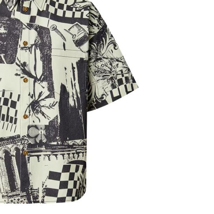 Details for 루이비통 SS23 아이보리 화이트 패턴 프린트 반팔 셔츠 1AB529