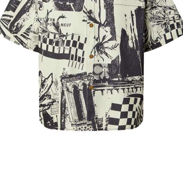 Sizing 루이비통 SS23 아이보리 화이트 패턴 프린트 반팔 셔츠 1AB529