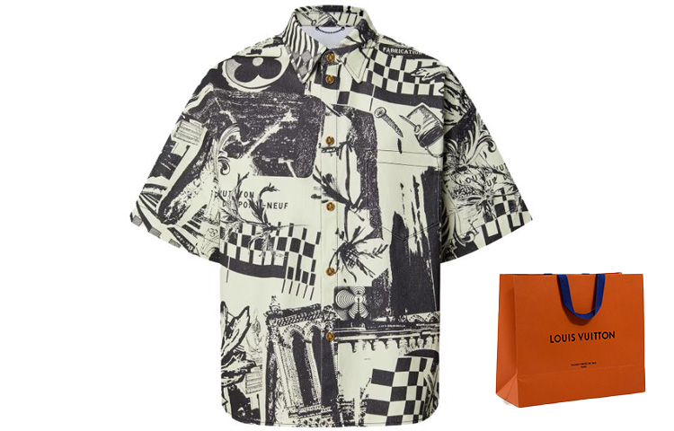 Cheap 루이비통 SS23 아이보리 화이트 패턴 프린트 반팔 셔츠 1AB529