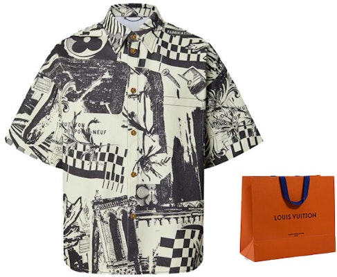 루이비통 SS23 아이보리 화이트 패턴 프린트 반팔 셔츠 1AB529 Cheap 루이비통 SS23 아이보리 화이트 패턴 프린트 반팔 셔츠 1AB529