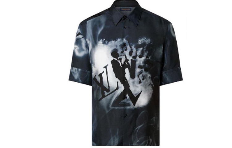 Order 루이비통 SS23 재즈 프린트 반팔 셔츠 다크 블루 1AATPF