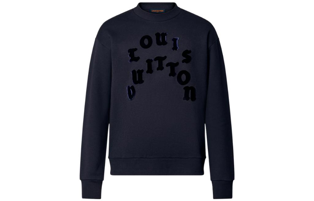 LOUIS VUITTON SS23  Navy Knit Pullover with Letter Embroidery Print 1AAU8D