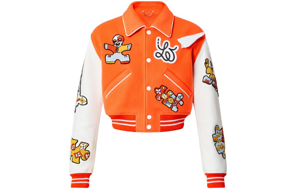 LOUIS VUITTON SS23  Orange Color-Block Embroidered Baseball Jacket. 1AB97R