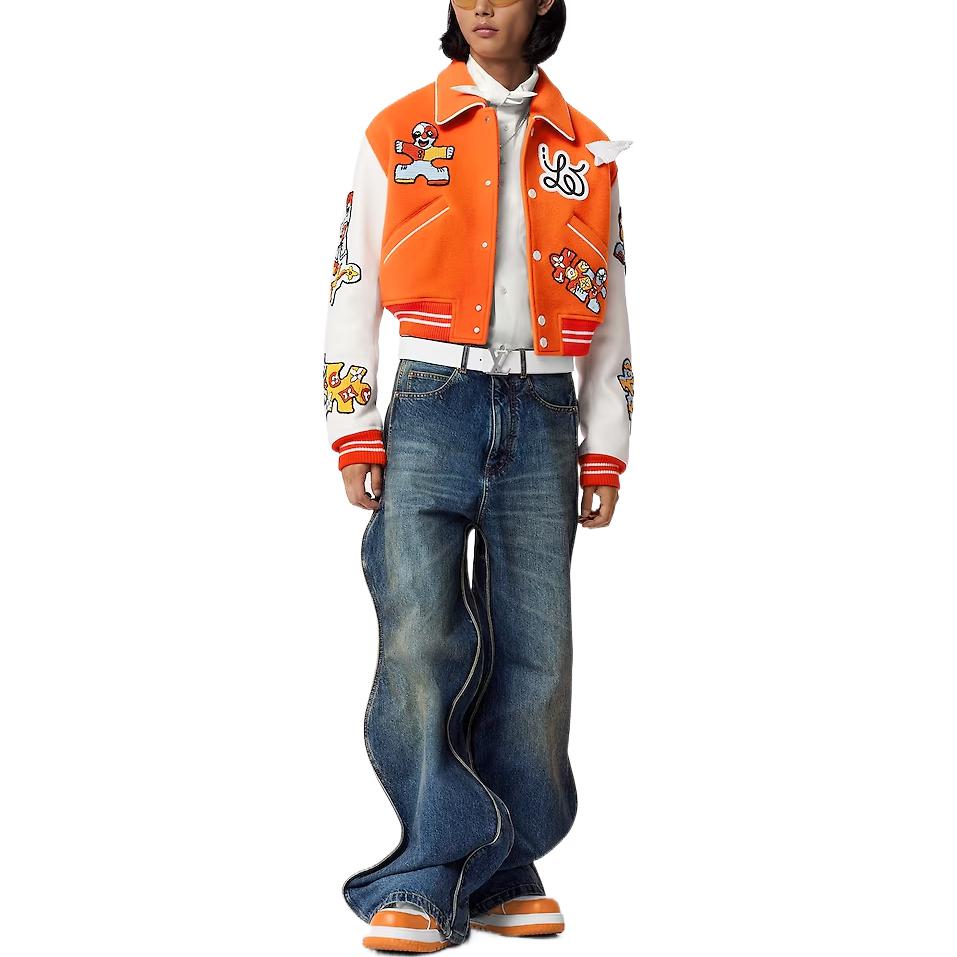 Lookbook 路易威登 SS23 橘色拼接刺繡棒球外套 1AB97R