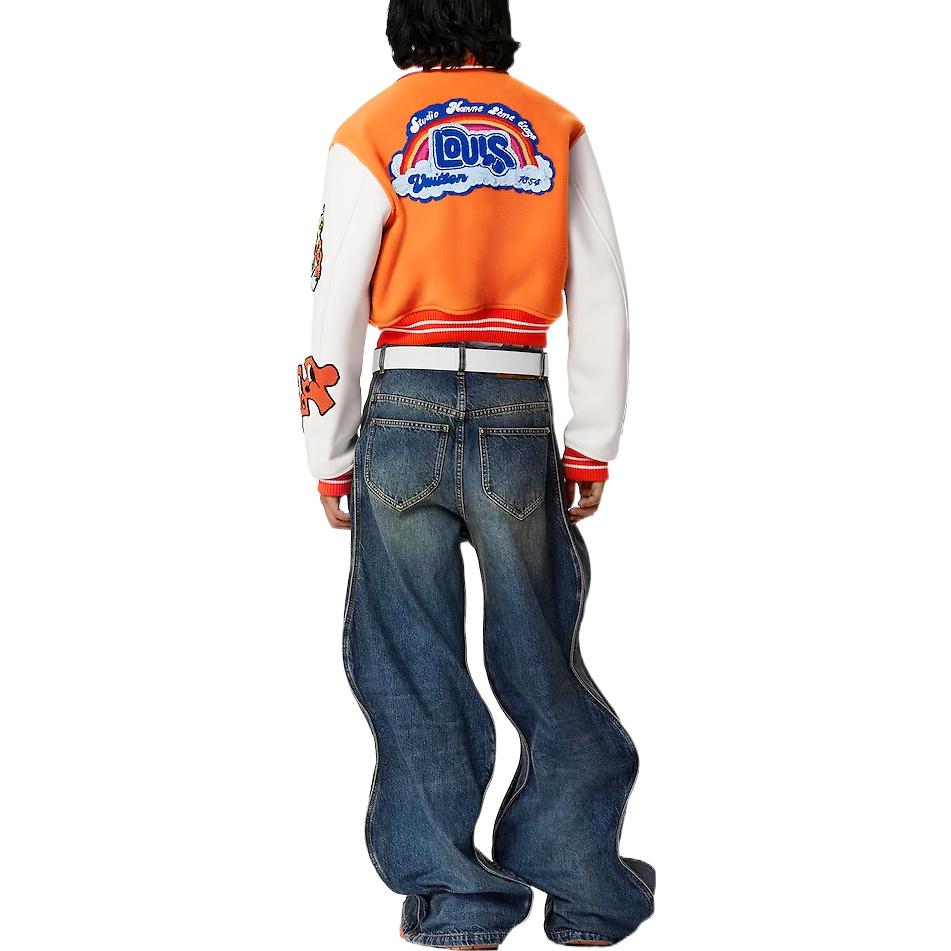 Shop 路易威登 SS23 橘色拼接刺繡棒球外套 1AB97R