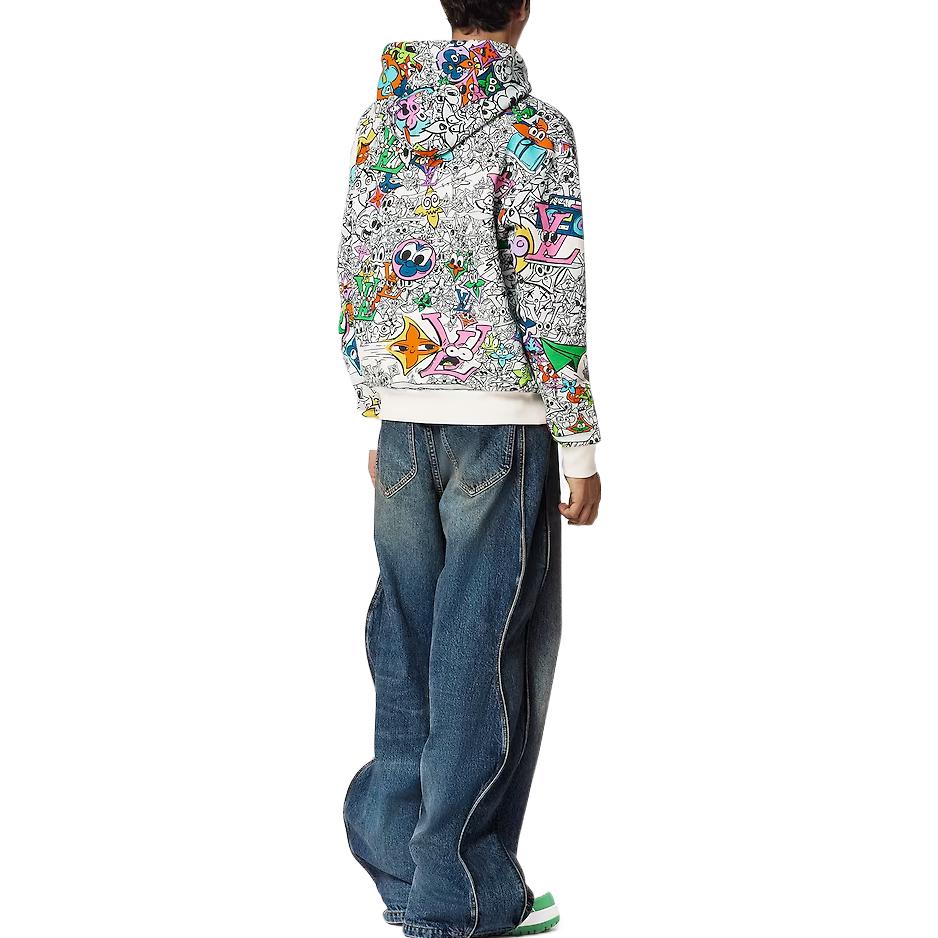 Shop ルイ・ヴィトン SS23 ホワイト カートゥーンプリント フーディー 1AB54L