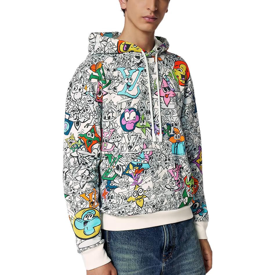 Purchase ルイ・ヴィトン SS23 ホワイト カートゥーンプリント フーディー 1AB54L