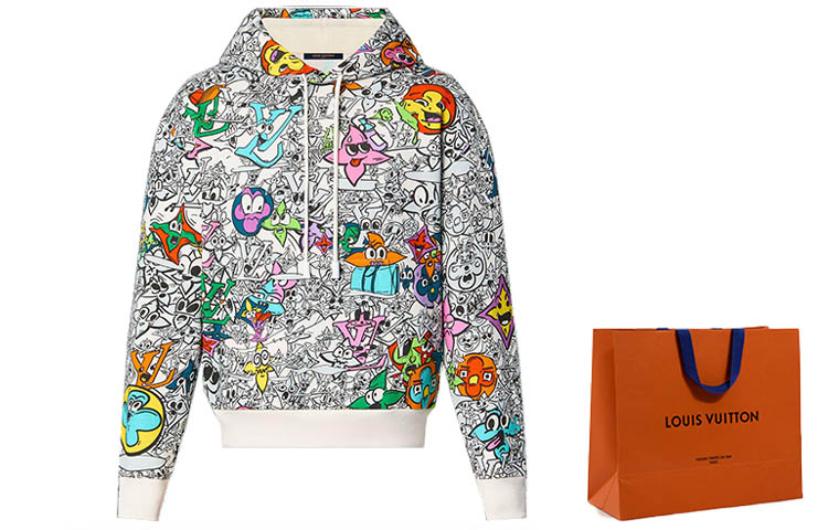 Cheap ルイ・ヴィトン SS23 ホワイト カートゥーンプリント フーディー 1AB54L