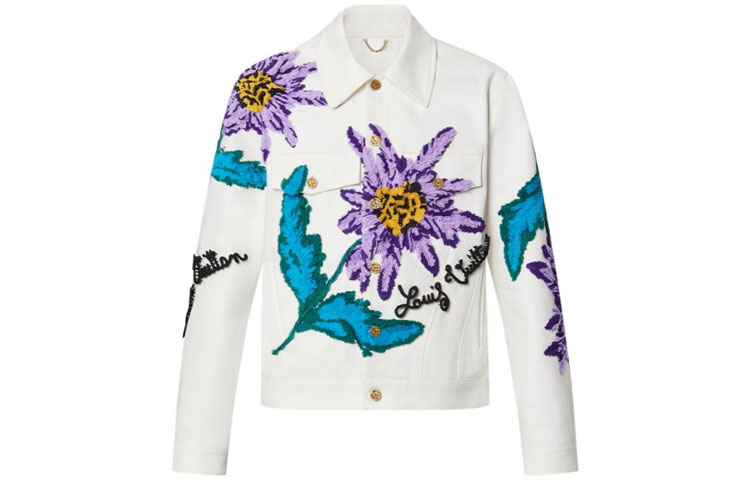 LOUIS VUITTON SS23  White Denim Jacket with Logo and Embroidered Design 1AB516