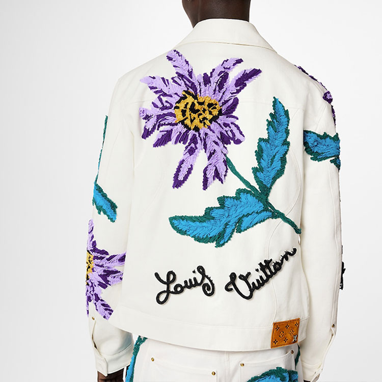 Shop LOUIS VUITTON SS23 Jaket Denim Putih dengan Logo dan Desain Bordir. 1AB516