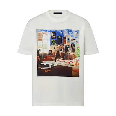 LOUIS VUITTON SS23 White Short Sleeve T-Shirt with Graffiti Print. 1ABY3Z