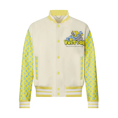 LOUIS VUITTON SS23 Yellow Color-Block Logo Print Baseball Jacket 1AB93X