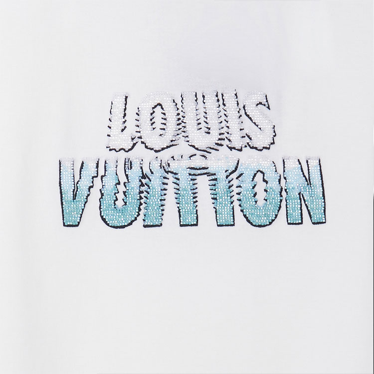 Purchase LOUIS VUITTON SS23 Beaded Letter Embroidery Casual White  T-Shirt 1ABJMX