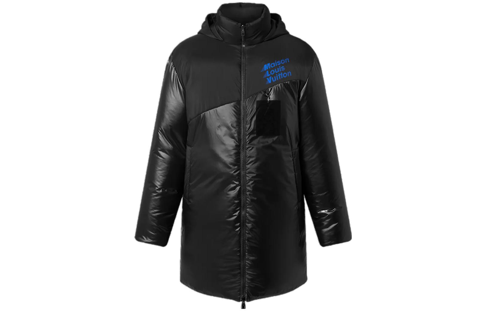 Louis Vuitton SS23 Black  Letter Logo Print Hooded Down Jacket. 1AAUVA