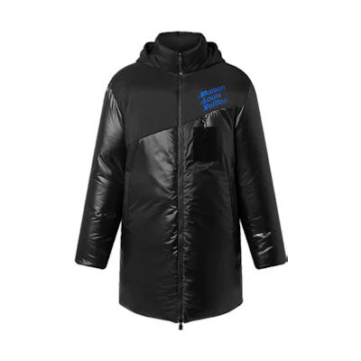 Louis Vuitton SS23 Black Letter Logo Print Hooded Down Jacket. 1AAUVA