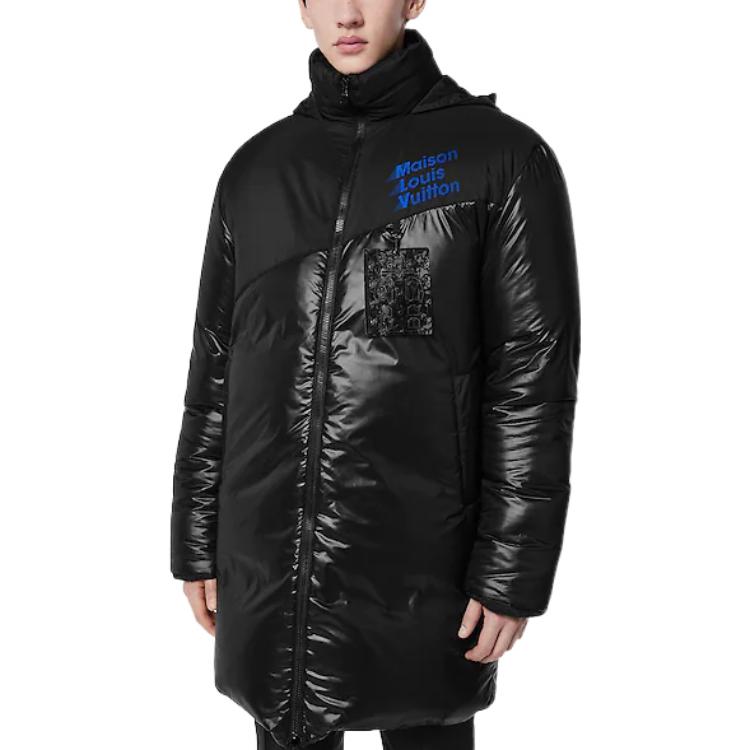 Purchase Louis Vuitton SS23 Black  Letter Logo Print Hooded Down Jacket. 1AAUVA