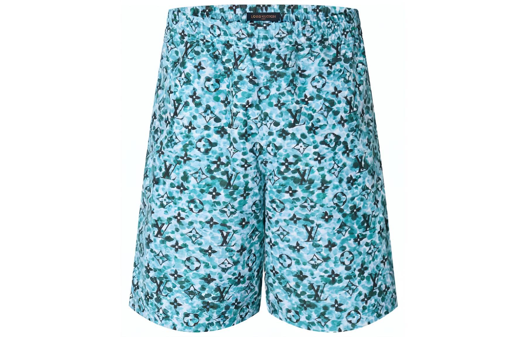 LOUIS VUITTON SS23 Blue Monogram Elastic Waist Mens Shorts. 1ABJKY