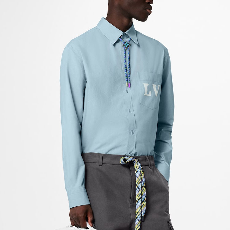 Purchase LOUIS VUITTON SS23 Kemeja Lengan Panjang Pria Monogram Biru Single-Breasted 1AB5L7