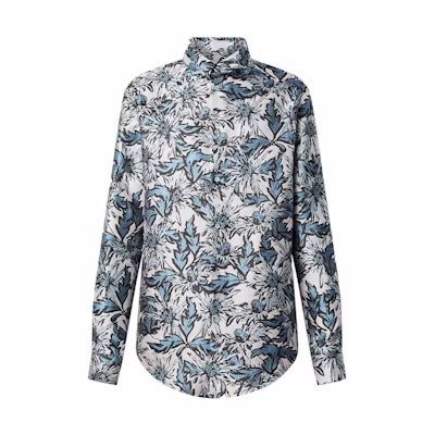 LOUIS VUITTON SS23 Blue Thistle Print Long Sleeve Straight-Cut Shirt Men 1AB6GQ