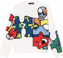 LOUIS VUITTON SS23 Cartoon Pattern Jacquard Crewneck Knit Sweater White 1AB4QA LOUIS VUITTON SS23 Cartoon Pattern Jacquard Crewneck Knit Sweater White 1AB4QA