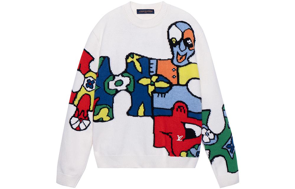 LOUIS VUITTON SS23 Cartoon Pattern Jacquard Crewneck Knit Sweater White 1AB4QA 圖 2