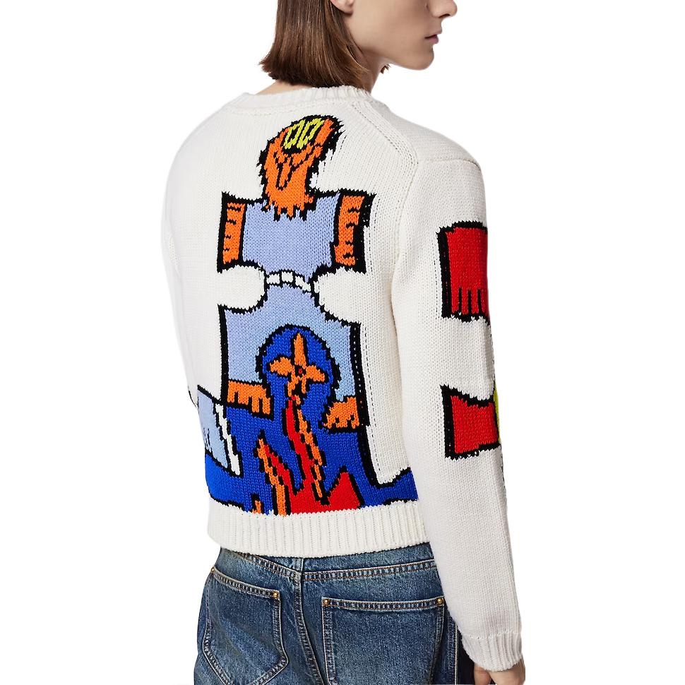 LOUIS VUITTON SS23 Cartoon Pattern Jacquard Crewneck Knit Sweater White 1AB4QA 圖 4