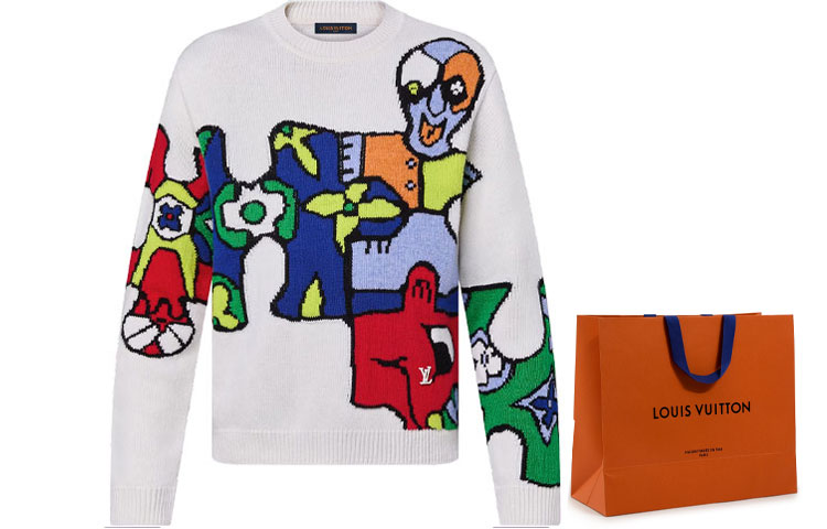 LOUIS VUITTON SS23 Cartoon Pattern Jacquard Crewneck Knit Sweater White 1AB4QA 圖 7