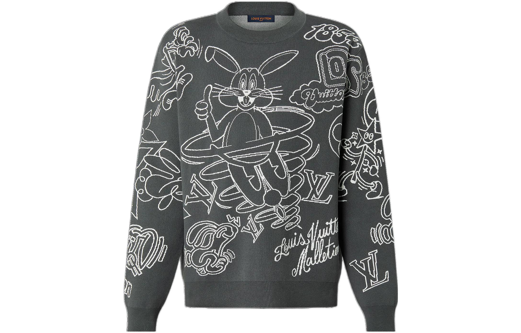 LOUIS VUITTON SS23 Cartoon Rabbit Print Knit Crewneck Sweater Grey 1AB4XC