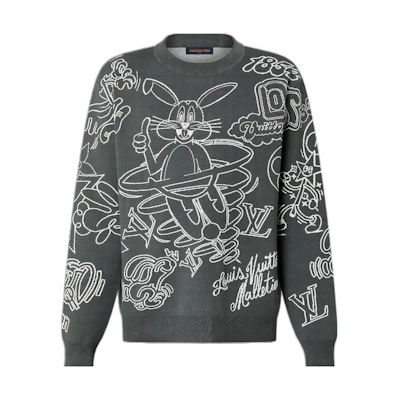 LOUIS VUITTON SS23 Cartoon Rabbit Print Knit Crewneck Sweater Grey 1AB4XC