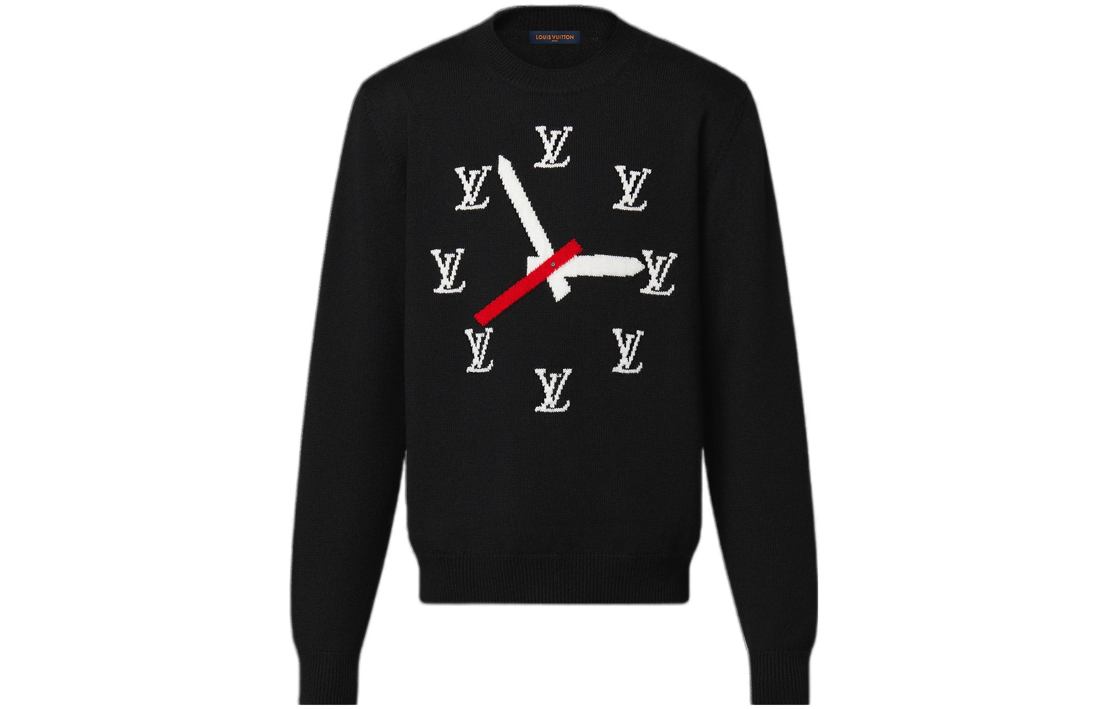 Order LOUIS VUITTON SS23 Sweater Rajut Pola Jam Pria Warna Hitam 1AA4HL
