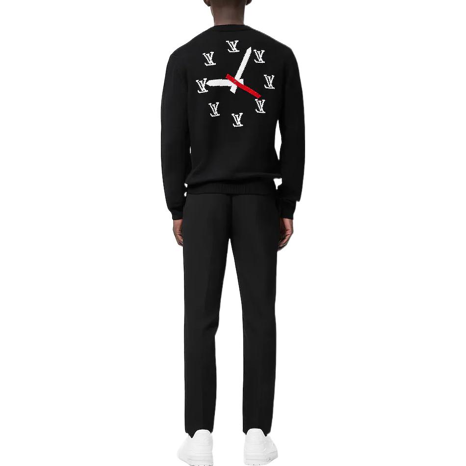 Shop LOUIS VUITTON SS23 Sweater Rajut Pola Jam Pria Warna Hitam 1AA4HL