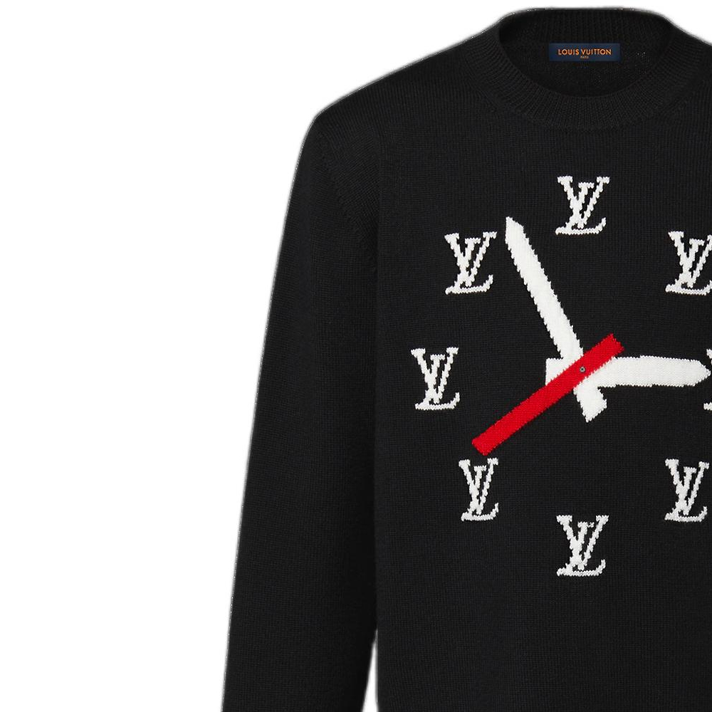 Details for LOUIS VUITTON SS23 Sweater Rajut Pola Jam Pria Warna Hitam 1AA4HL