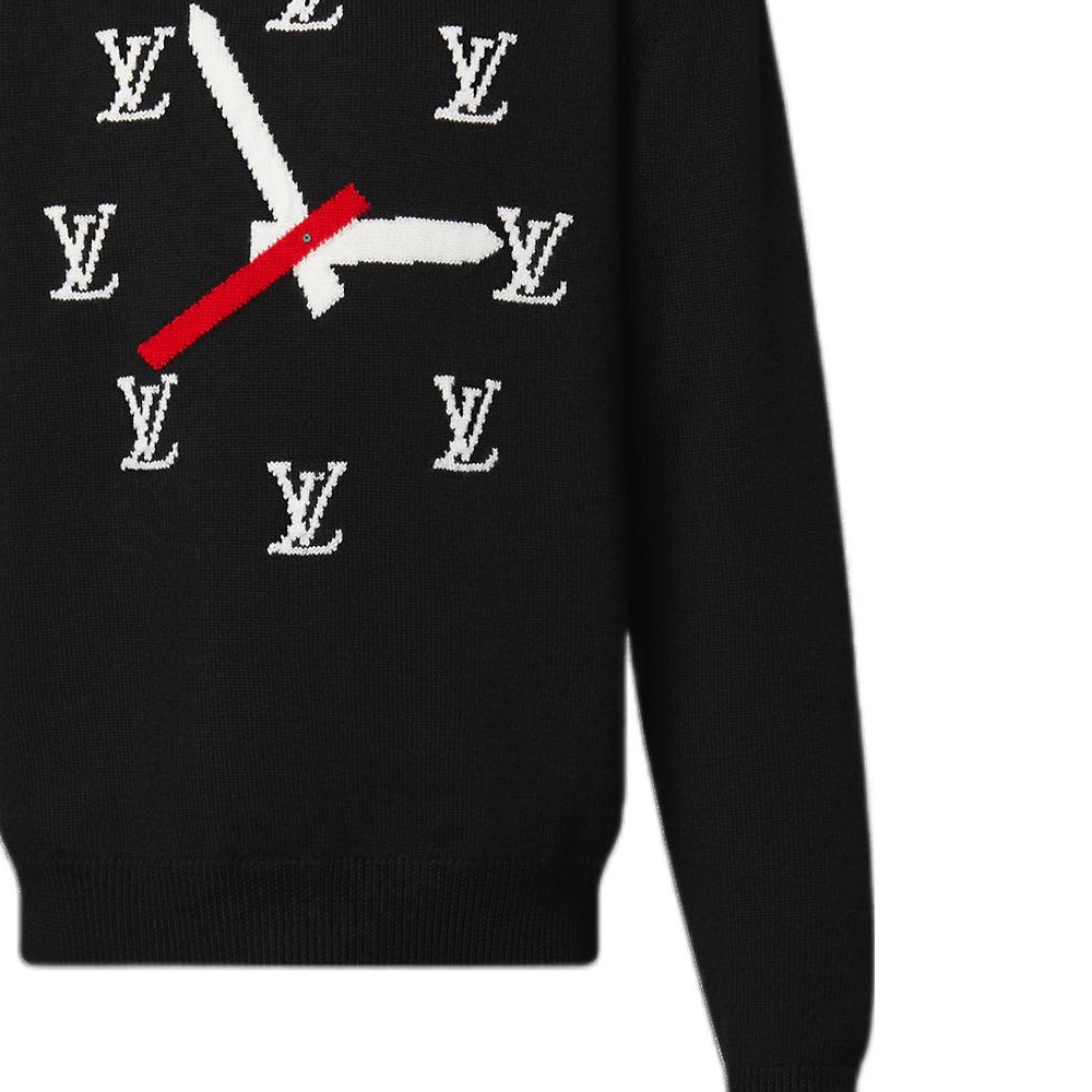 Sizing LOUIS VUITTON SS23 Sweater Rajut Pola Jam Pria Warna Hitam 1AA4HL