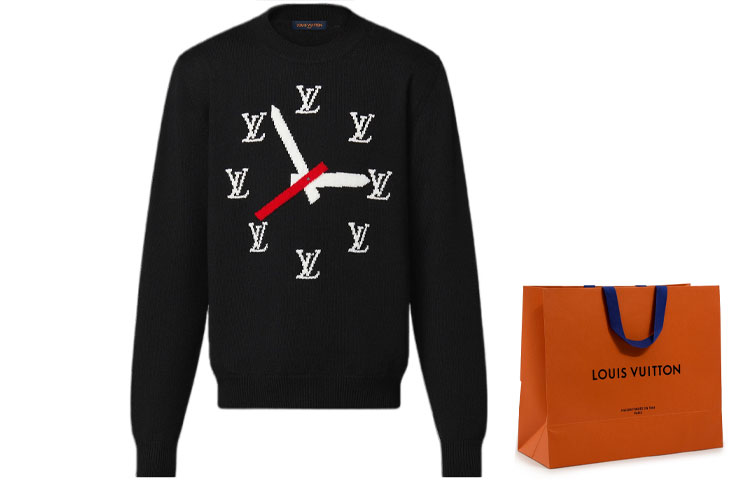 Cheap LOUIS VUITTON SS23 Sweater Rajut Pola Jam Pria Warna Hitam 1AA4HL