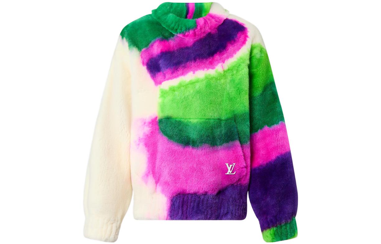 Louis Vuitton SS23 Colorblock Tie-Dye Logo Mink Fur Sweatshirt White () 1AB999