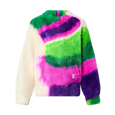 Louis Vuitton SS23 Colorblock Tie-Dye Logo Mink Fur Sweatshirt White () 1AB999