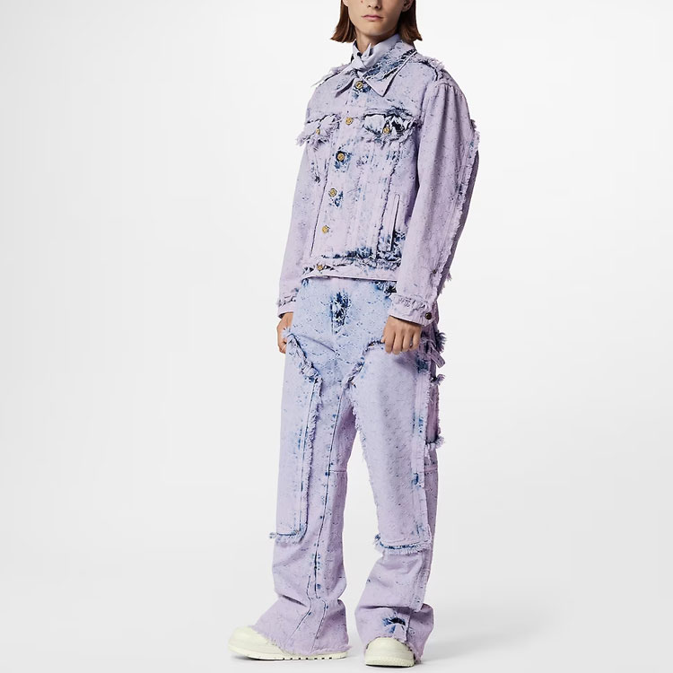 Shop 路易威登SS23紫色做旧Logo流苏丹宁夹克男士. 1AB4TB