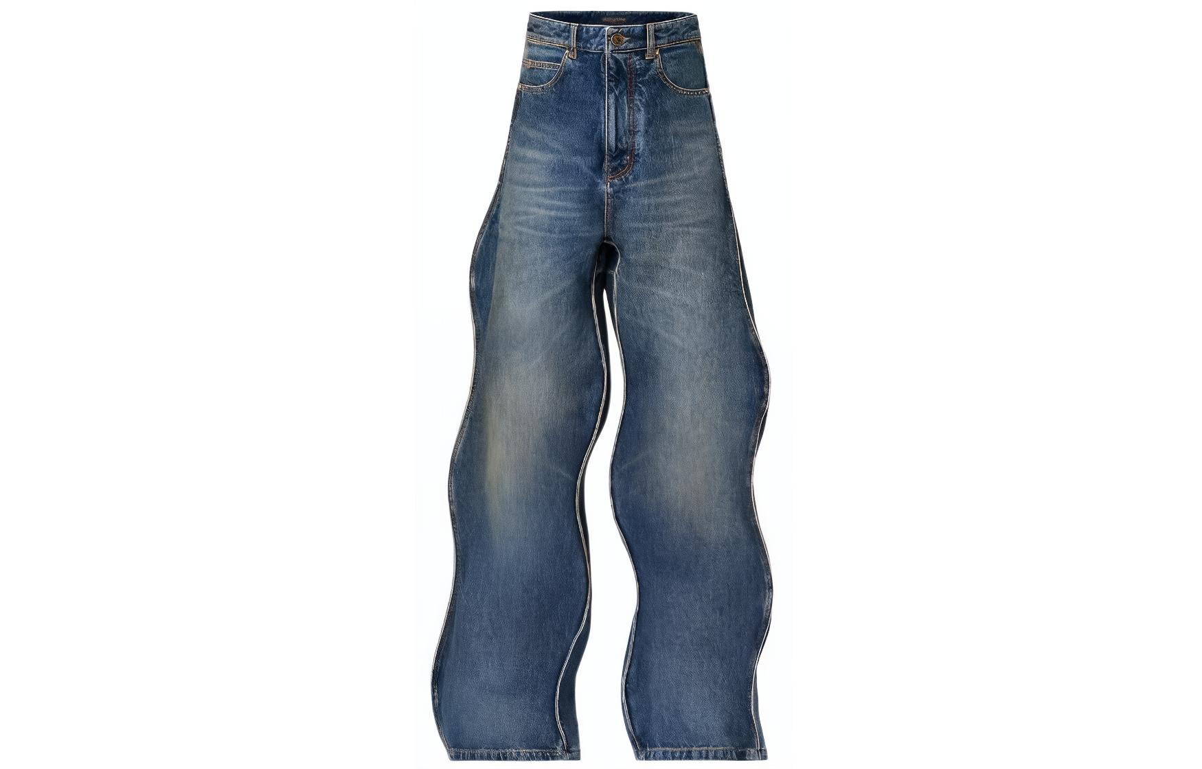 LOUIS VUITTON SS23 Distressed Wave Washed Blue Denim Jeans for Men. 1AB4SK