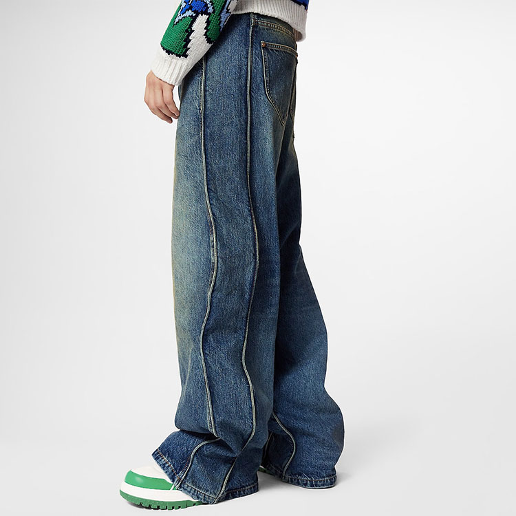 Purchase LOUIS VUITTON SS23 Distressed Wave Washed Blue Denim Jeans for Men. 1AB4SK