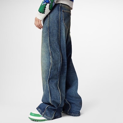 LOUIS VUITTON SS23 Distressed Wave Washed Blue Denim Jeans for Men. 1AB4SK Purchase LOUIS VUITTON SS23 Distressed Wave Washed Blue Denim Jeans for Men. 1AB4SK