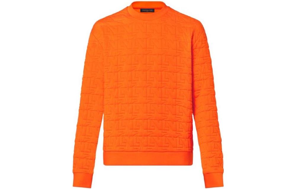 Louis Vuitton SS23 Embossed Logo Quilted Pullover Sweatshirt Orange () 1AATZO